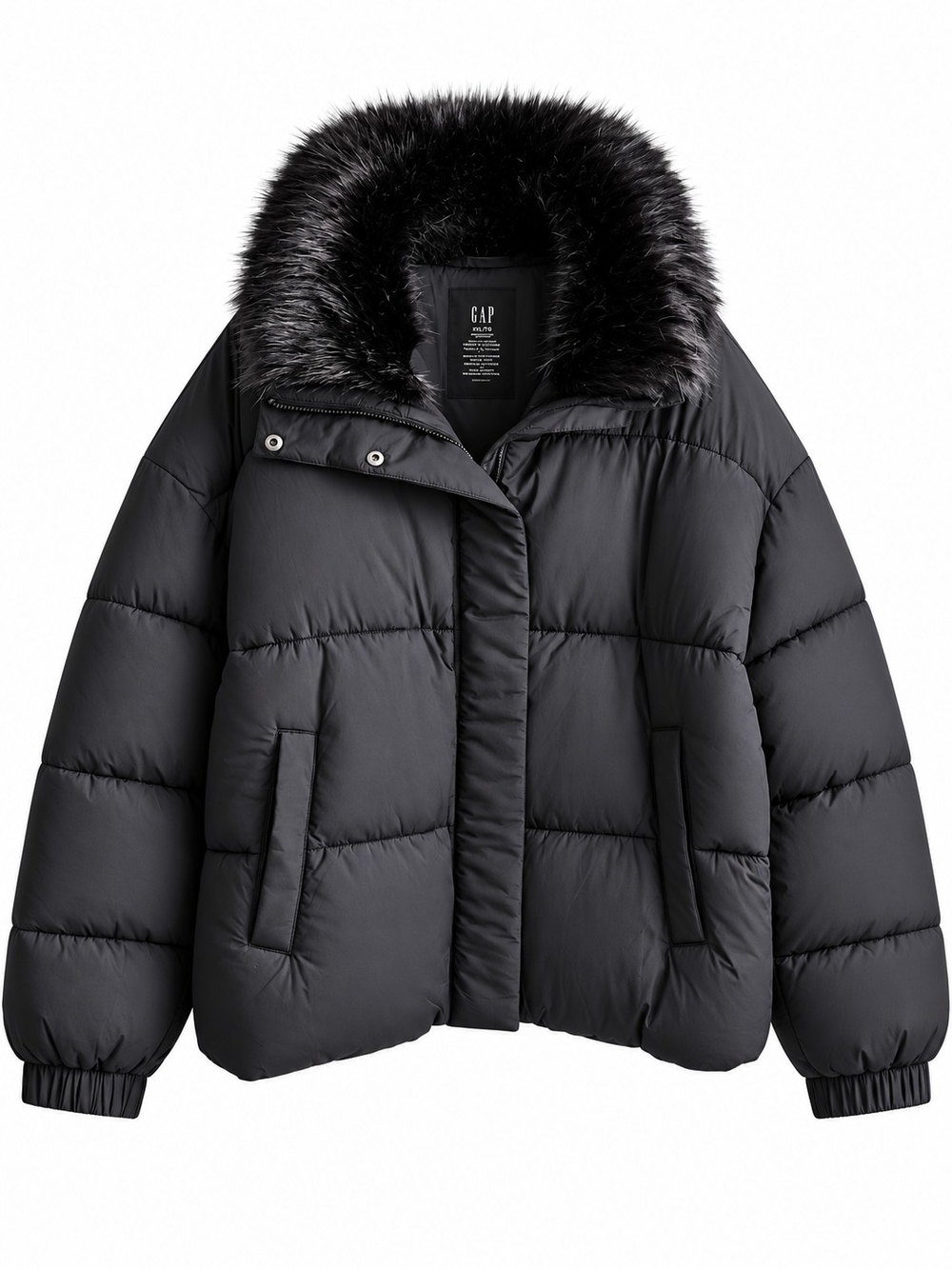 GAP Women's Black Puffer Jacket with Faux Fur Hood Size XXL